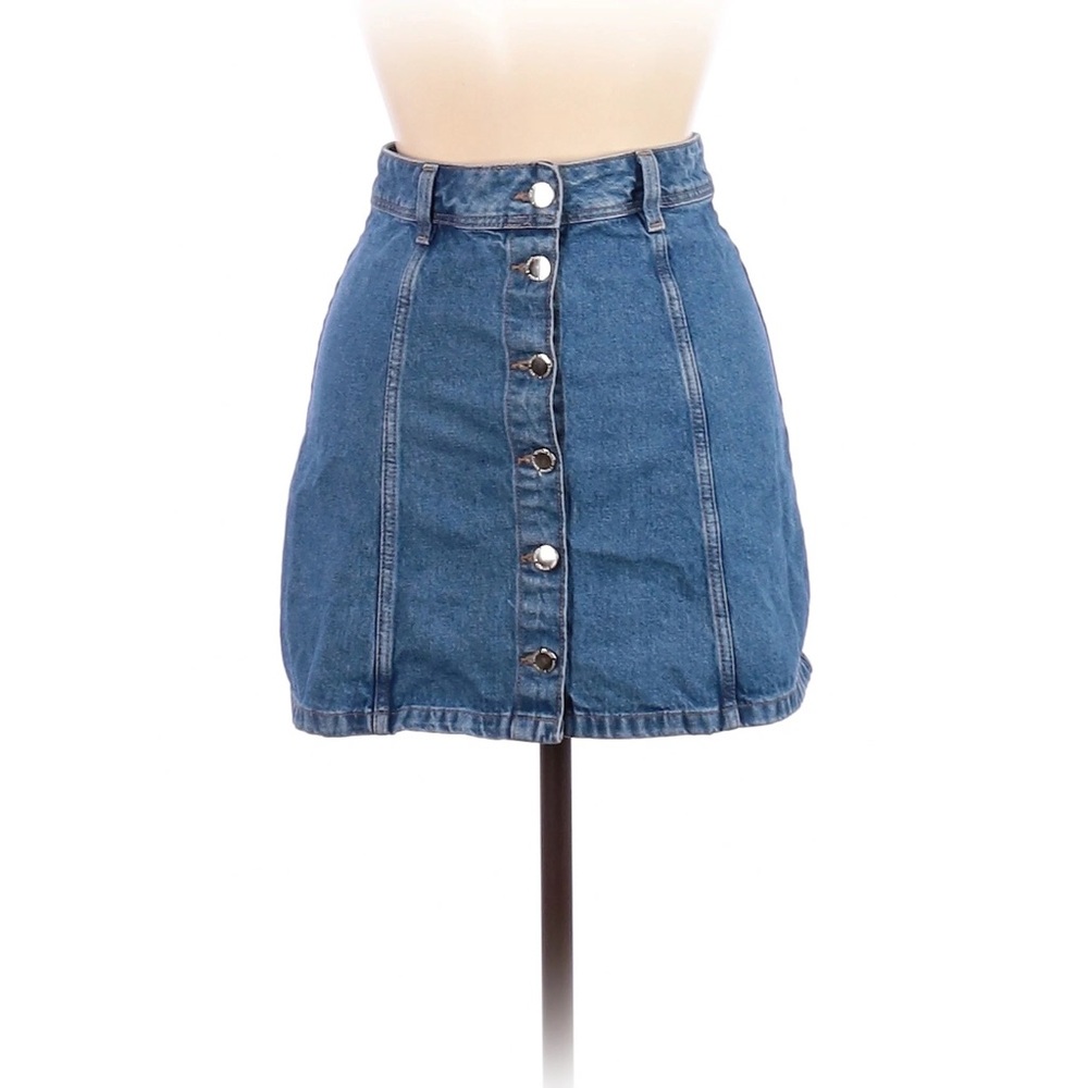 Button Front Blue Denim Skirt